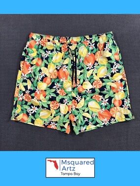 Old Navy Citrus Fruit Swim Trunks Mens Large Tropical Beach Shorts